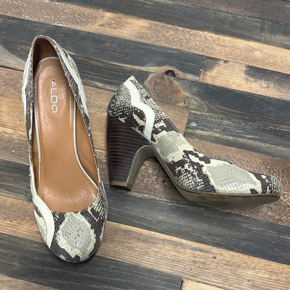 Aldo Women's Snakeskin Heels - Brown and Cream